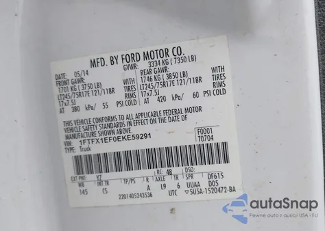 2014 Ford F-150 Xl из США, поврежденный, VIN 1FTFX1EF0EKE59291